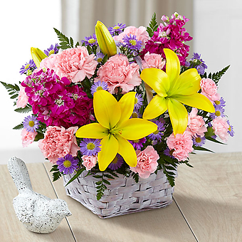 Bright Lights Bouquet with Lavender Basket