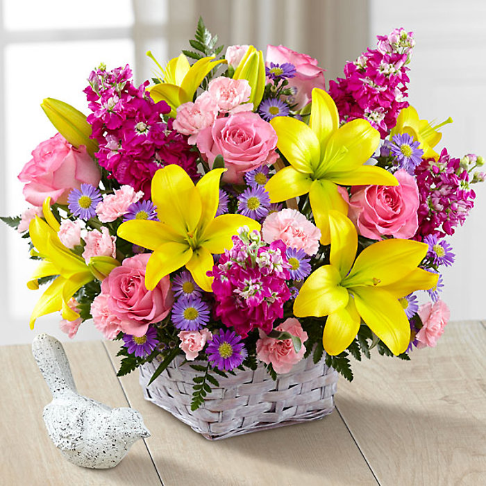 Bright Lights Bouquet with Lavender Basket